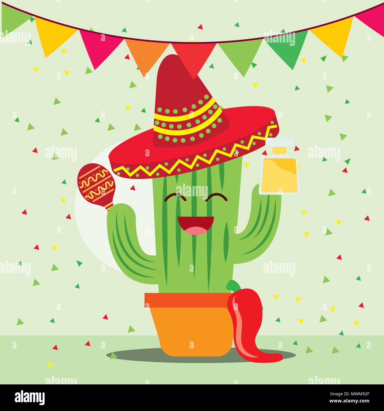 viva mexico celebration cartoon cactus with hat and maracas vector  illustration Stock Vector Image & Art - Alamy