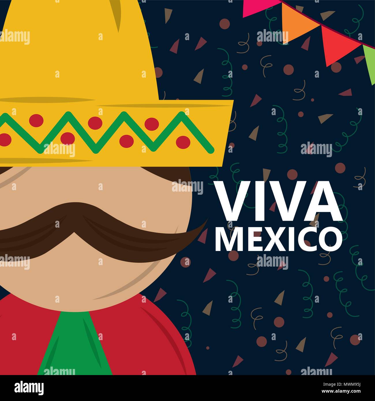 mexican man with mustache and hat viva mexico celebration vector ...