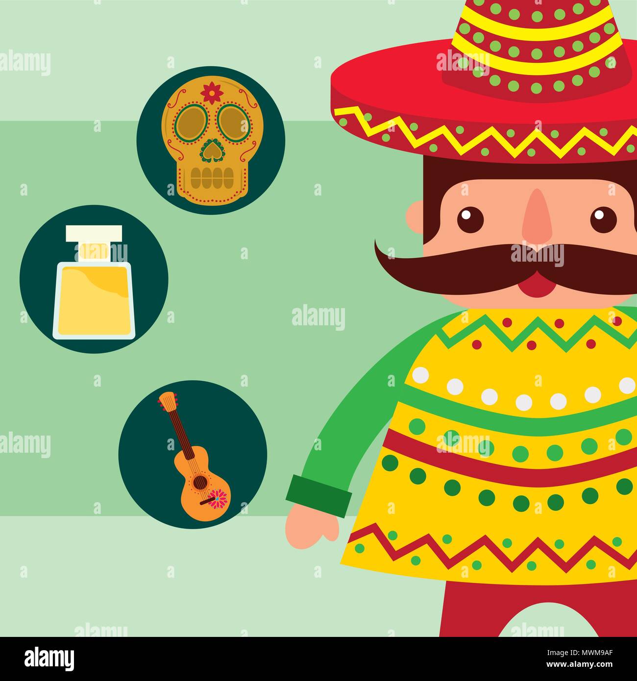 mexican man with hat and poncho cartoon vector illustration Stock ...