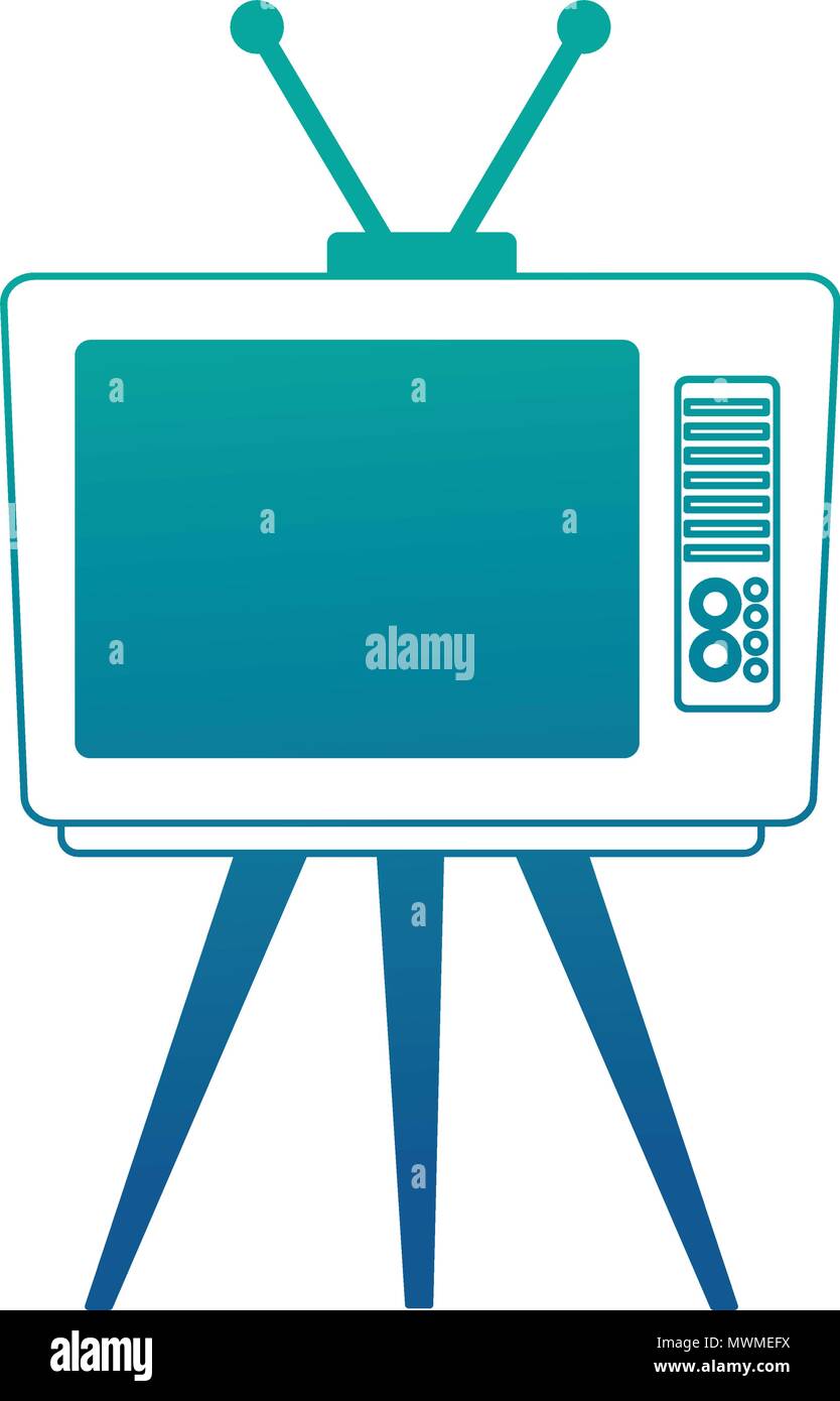 vintage retro television device on table vector illustration neon blue Stock Vector