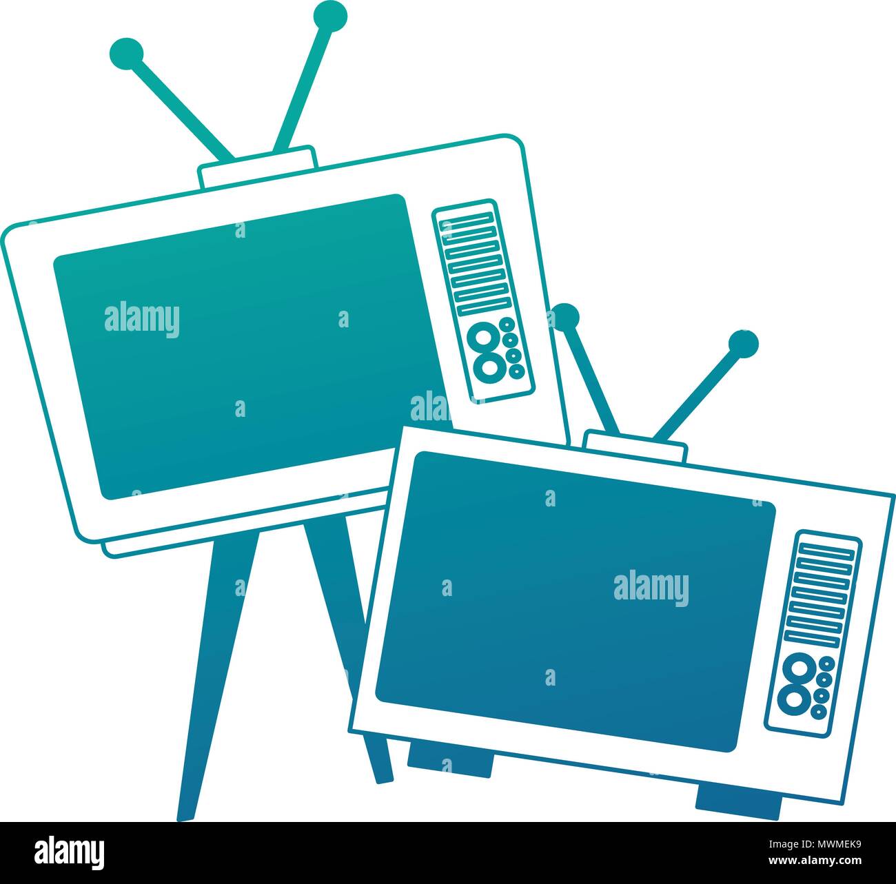 vintage retro television device on table vector illustration neon blue Stock Vector