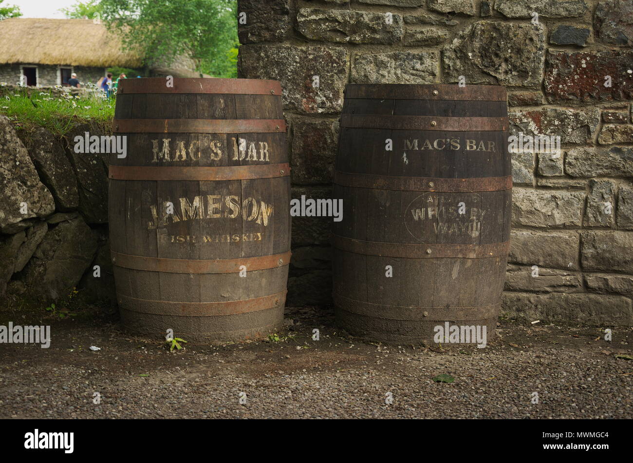 Whiskey Barrels in Bunratty park Stock Photo