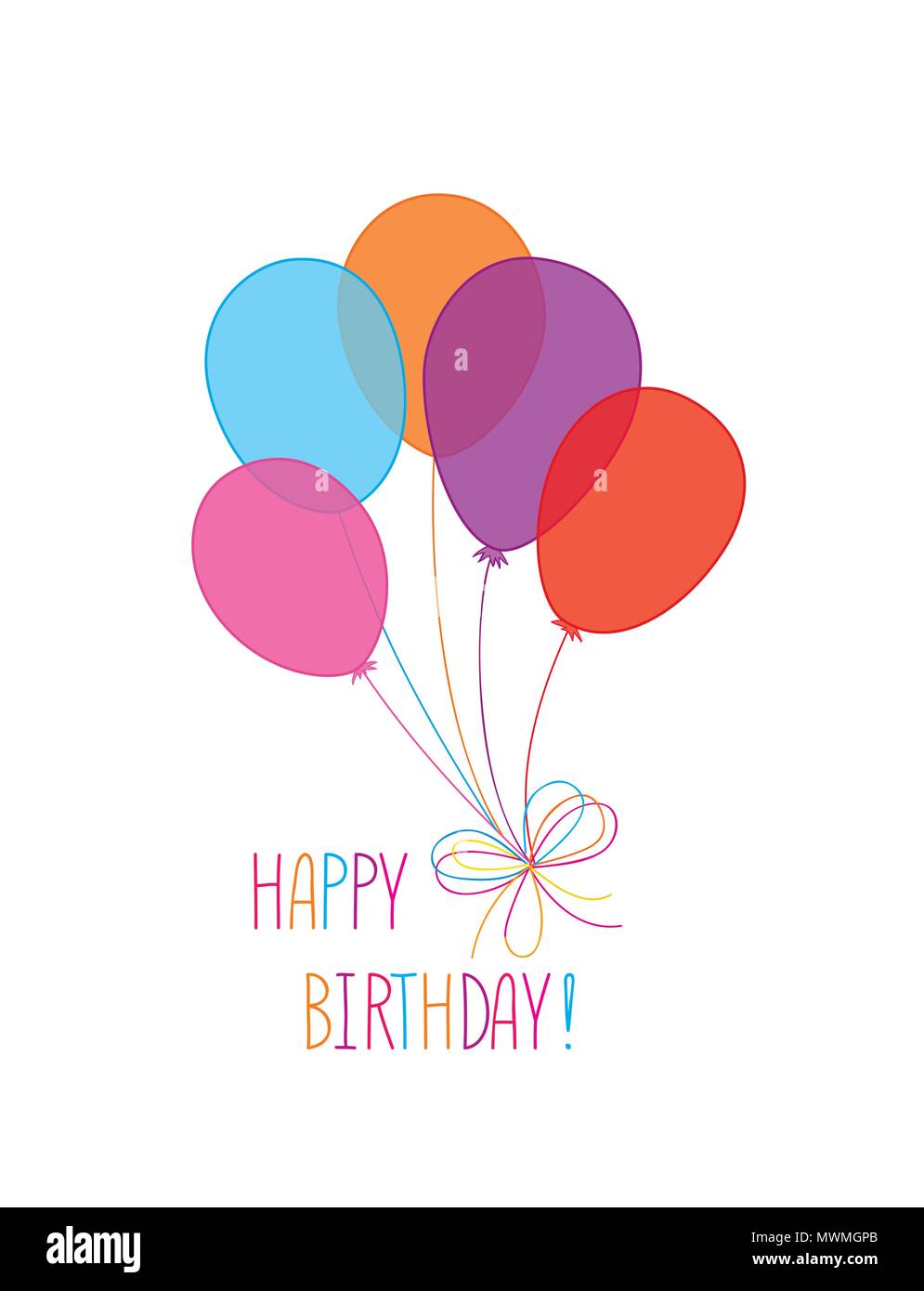 Happy birthday greeting card with balloons. Birthday ballons with handwritten lettering. Holday
