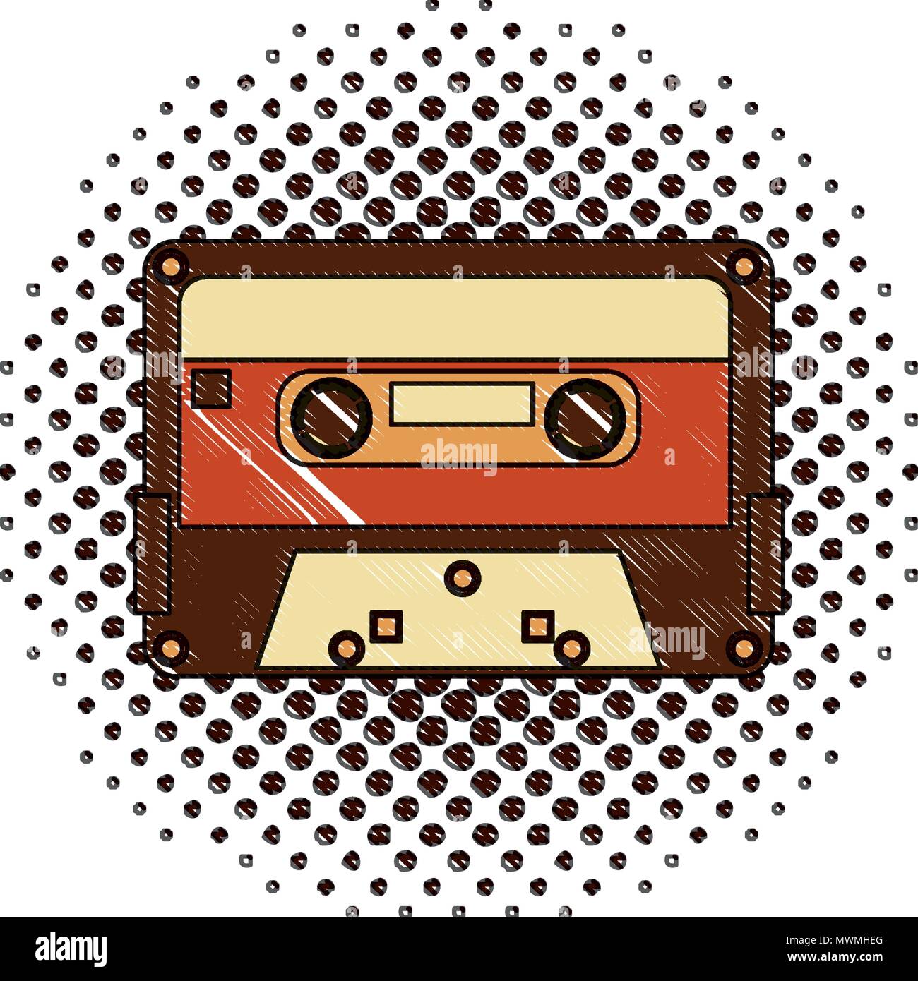 retro vintage cassette tape record music vector illustration halftone