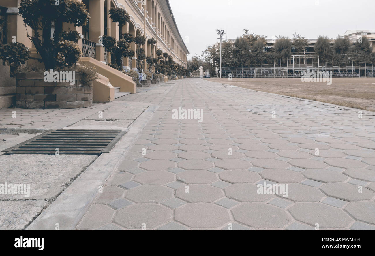 Empty pathway paved with stone block. Stock Photo