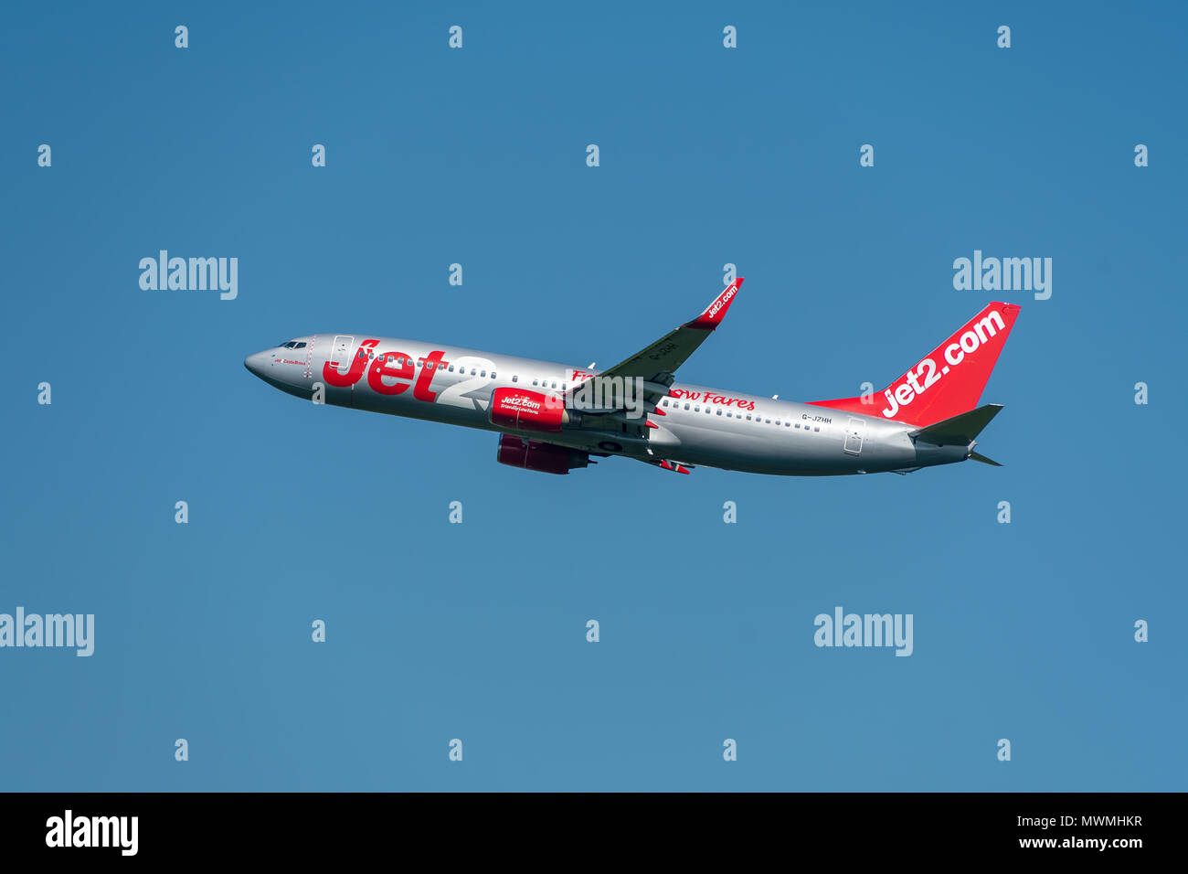 MANCHESTER, UNITED KINGDOM - MAY 07, 2018: Jet2 airlines Boeing 737 departing Manchester airport Stock Photo