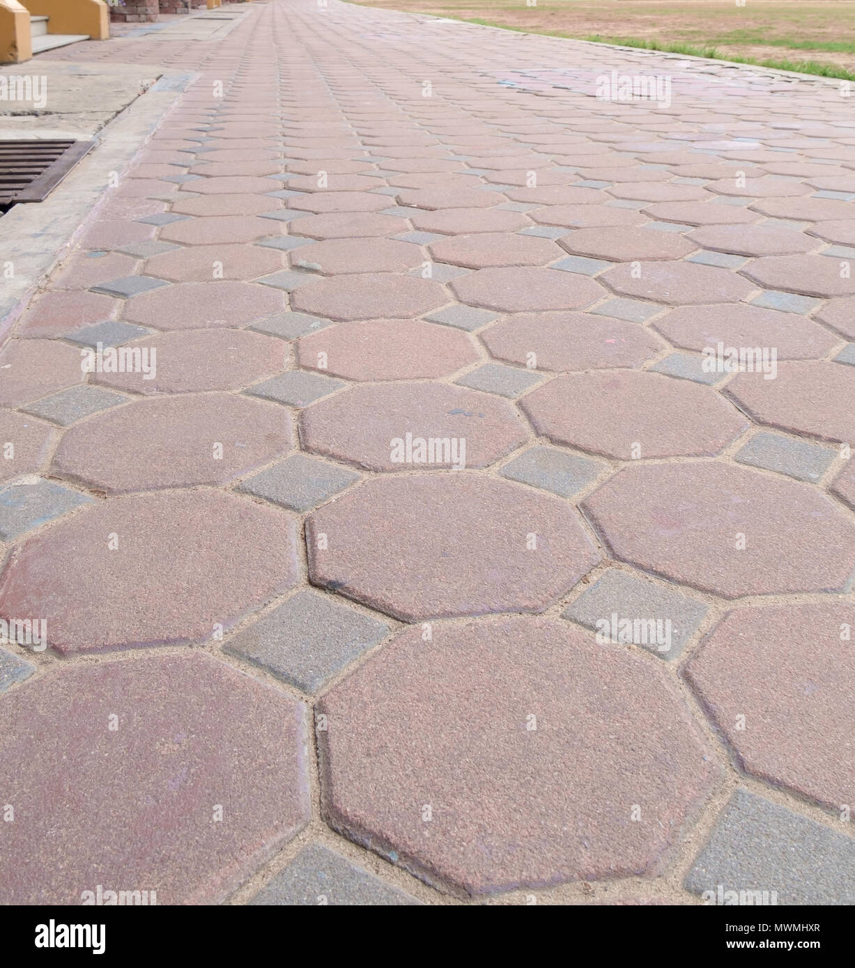 Empty pathway paved with stone block. Stock Photo
