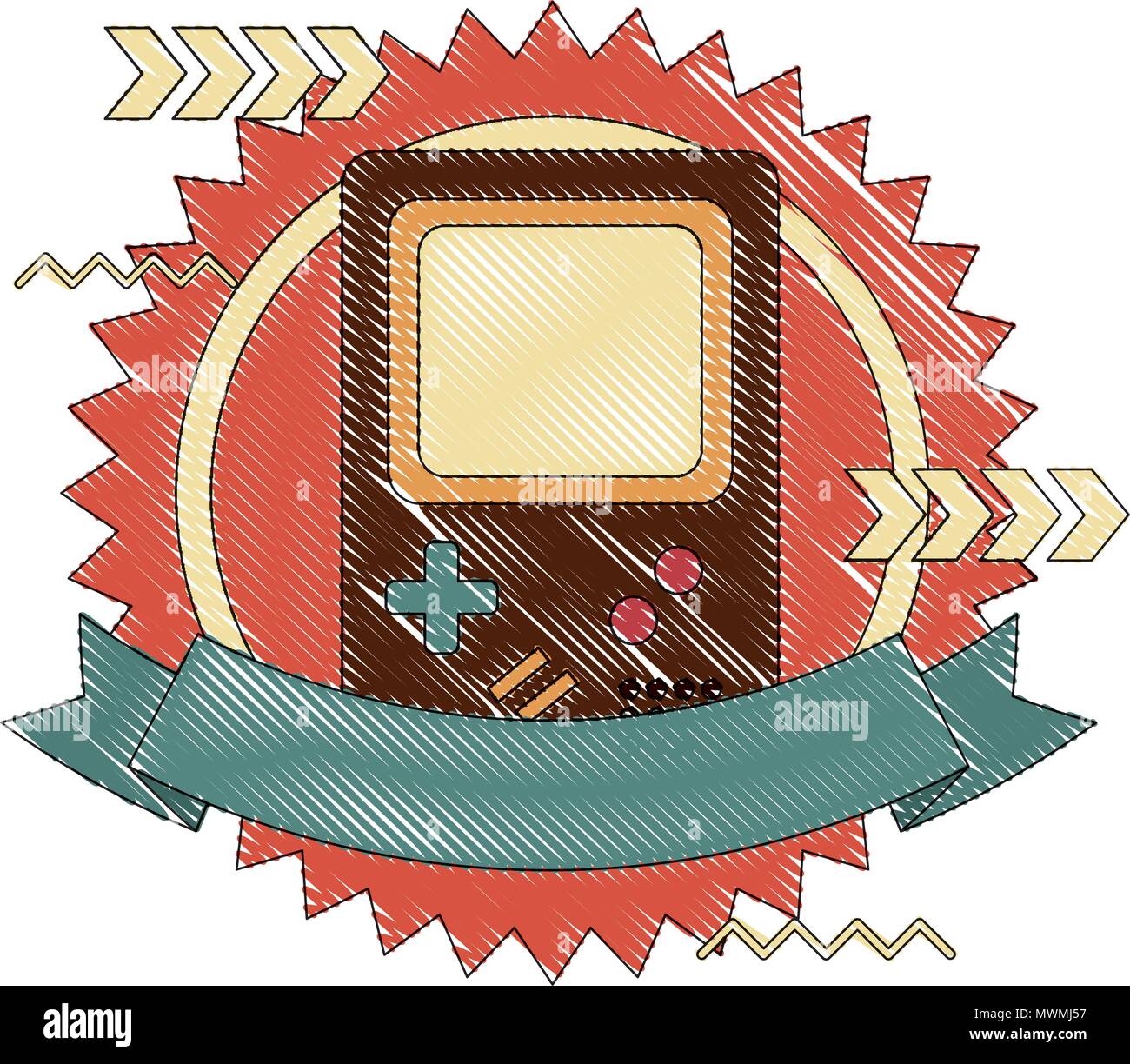 retro game electronic console classical emblem vector illustration ...