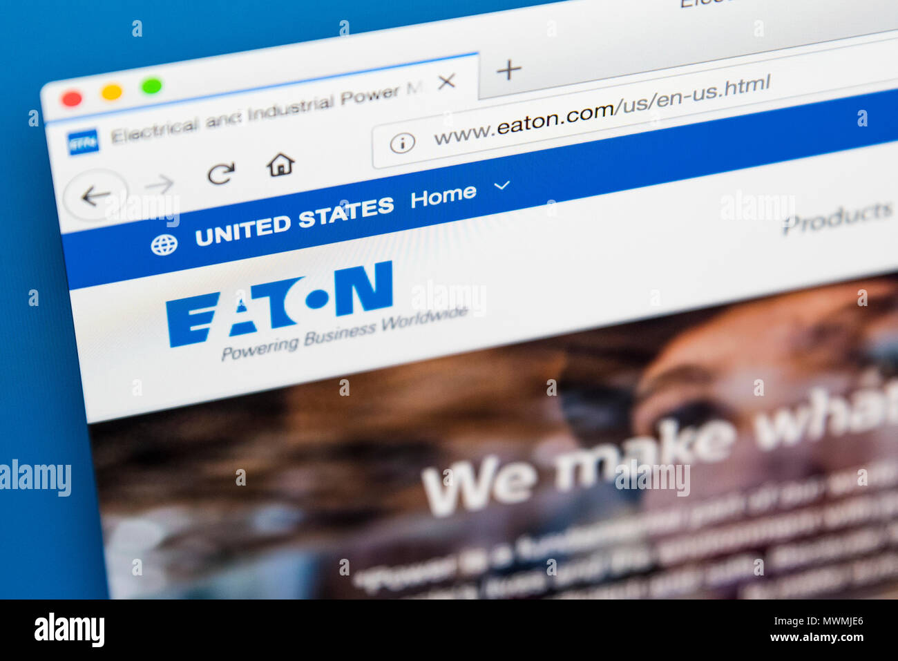 LONDON, UK - MAY 31ST 2018: The homepage of the official website for Eaton Corporation Plc - the multinational power management company, on 31st May 2 Stock Photo
