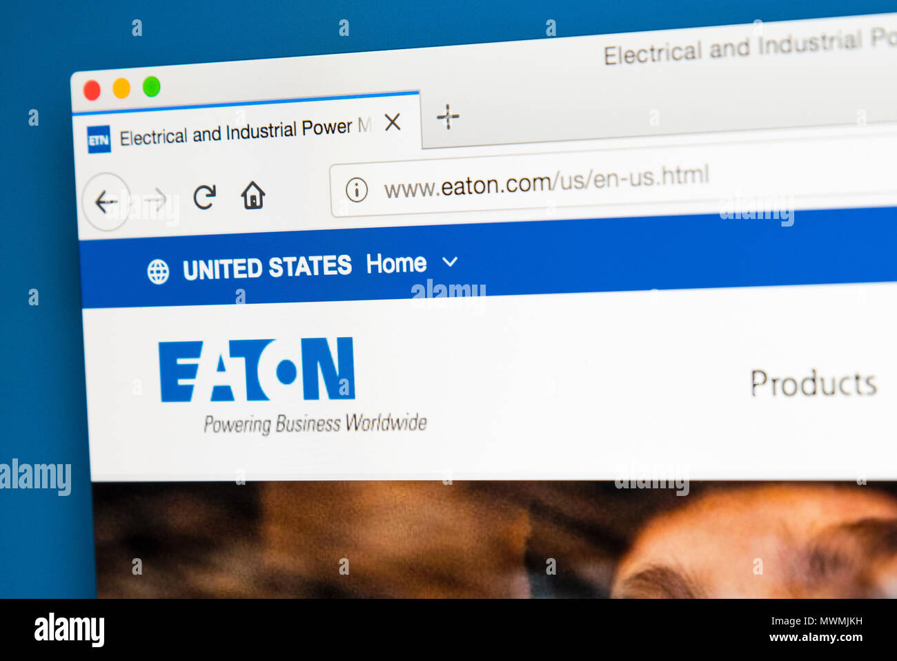 LONDON, UK - MAY 31ST 2018: The homepage of the official website for Eaton Corporation Plc - the multinational power management company, on 31st May 2 Stock Photo