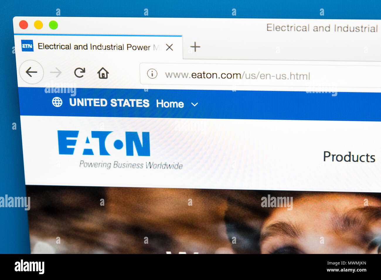 LONDON, UK - MAY 31ST 2018: The homepage of the official website for Eaton Corporation Plc - the multinational power management company, on 31st May 2 Stock Photo