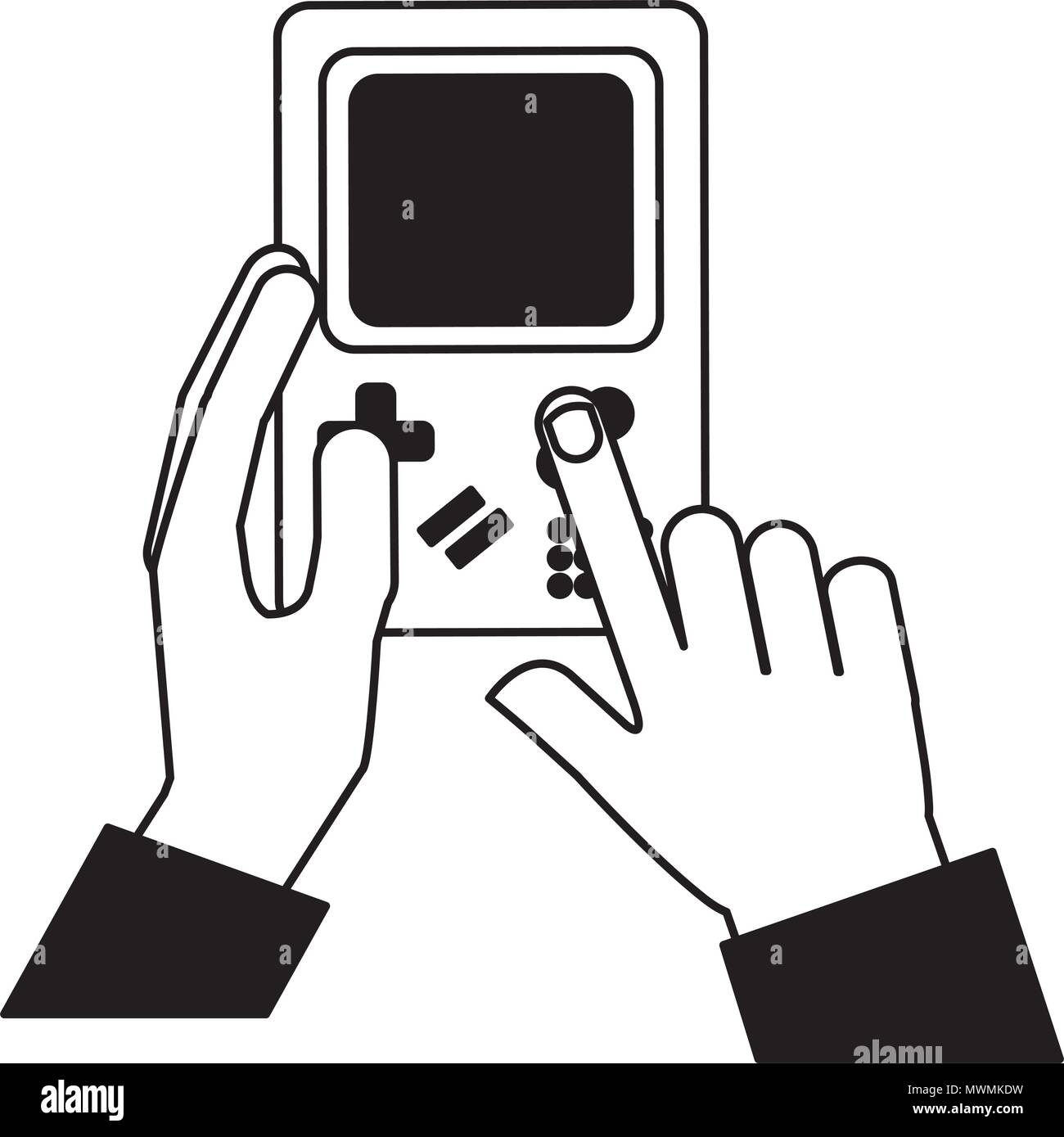 hand holding game console portable device vintage vector illustration ...