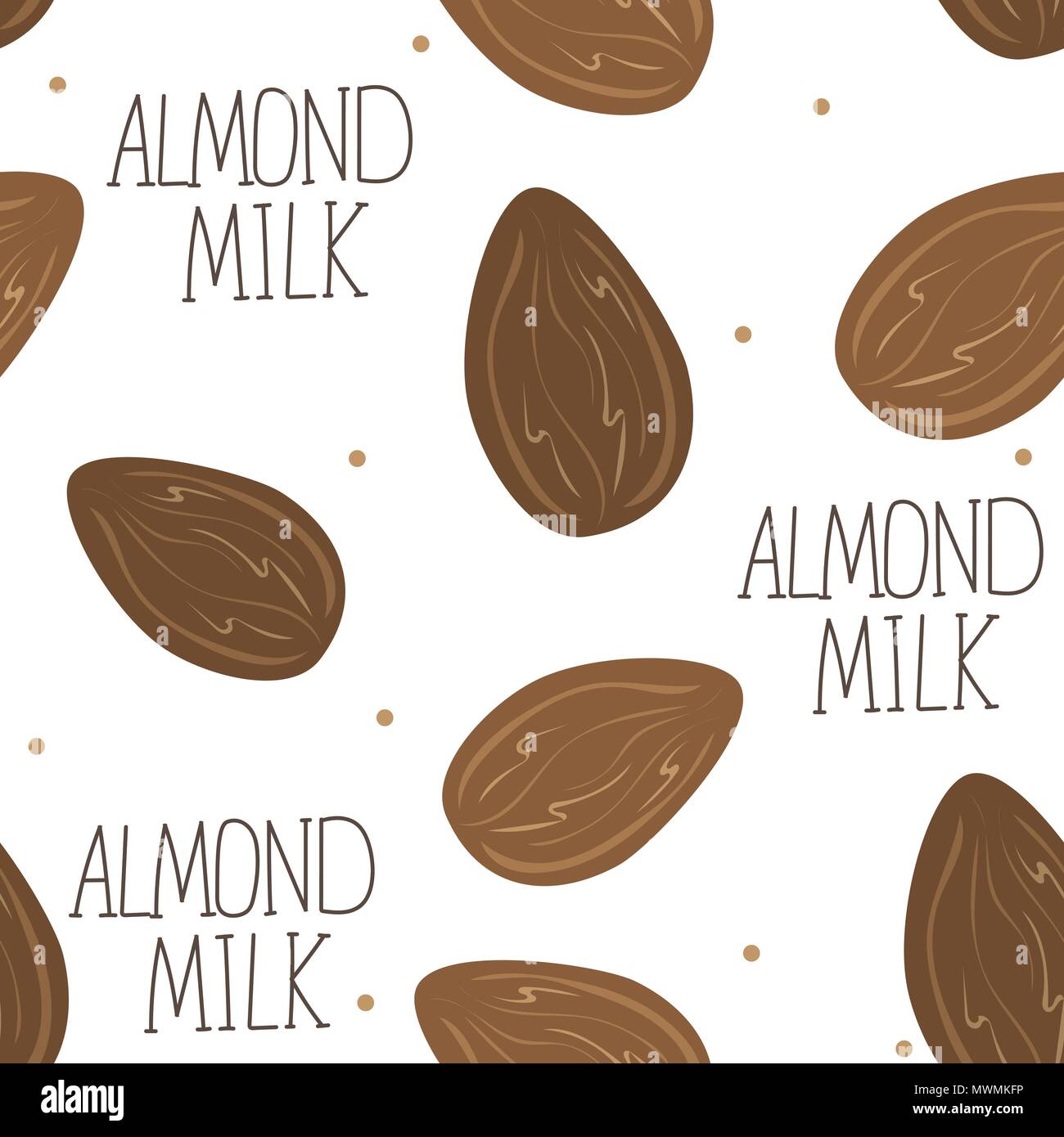 Almond milk - vector set of design elements and pattern for packaging background Stock Vector