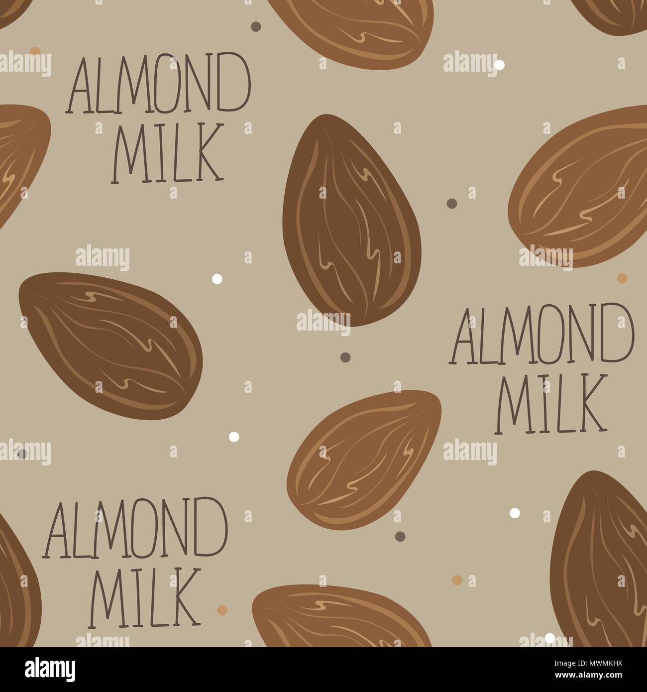 Almond milk - vector set of design elements and pattern for packaging background Stock Vector