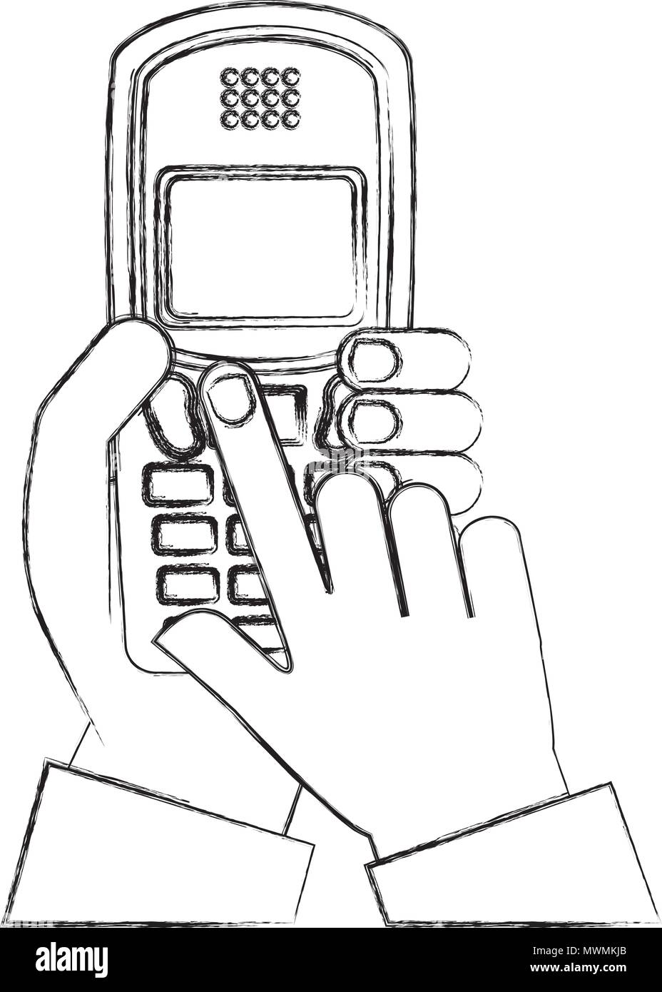 hand holding phone device vintage vector illustration sketch Stock ...
