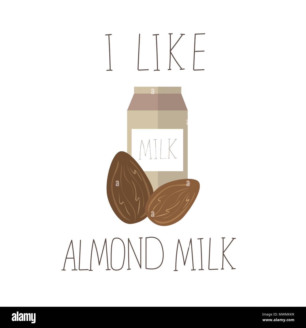 Vector illustration with almond milk. Lactose free vector concept. Stock Vector
