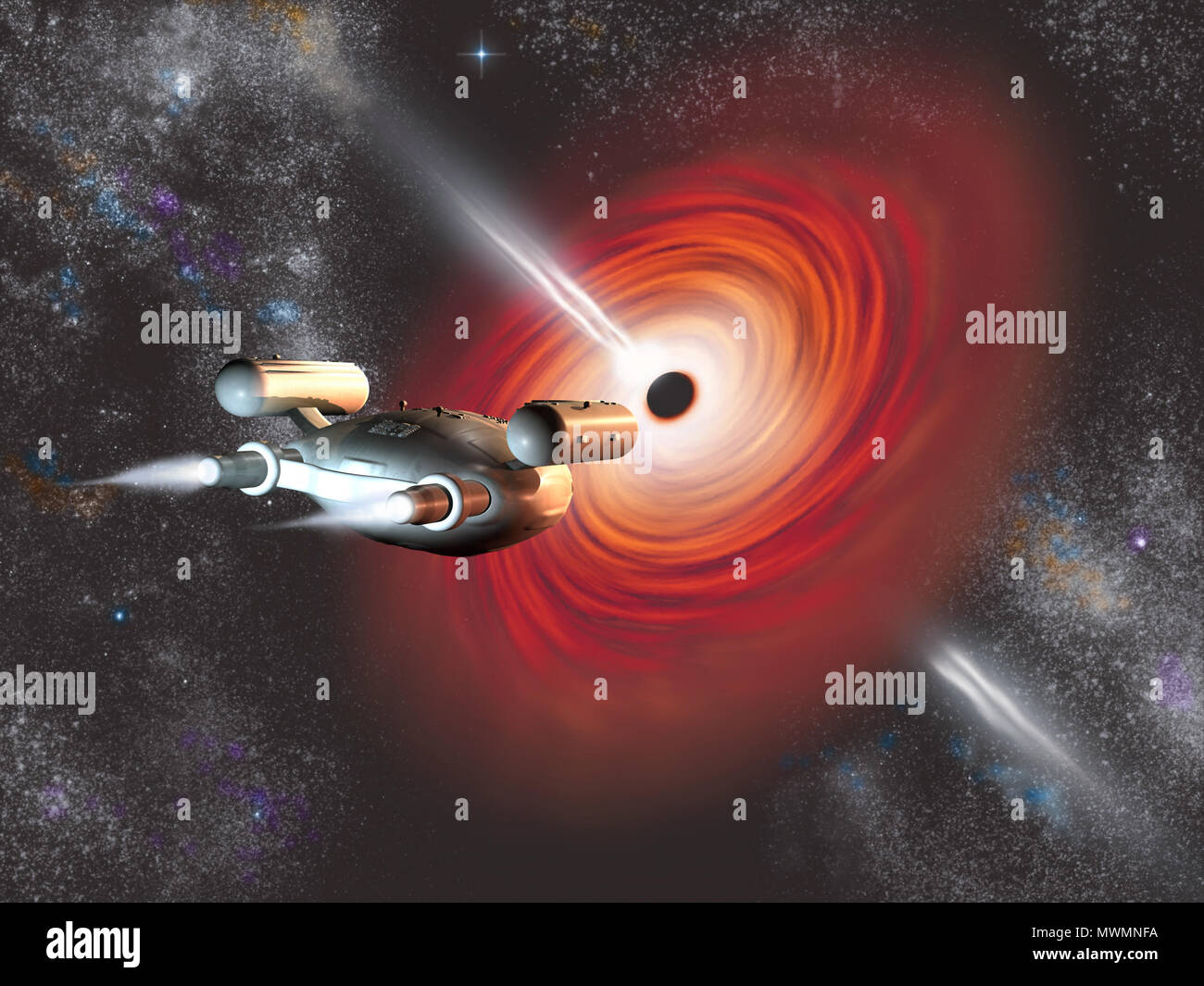 Spacecraft going into a black hole Stock Photo