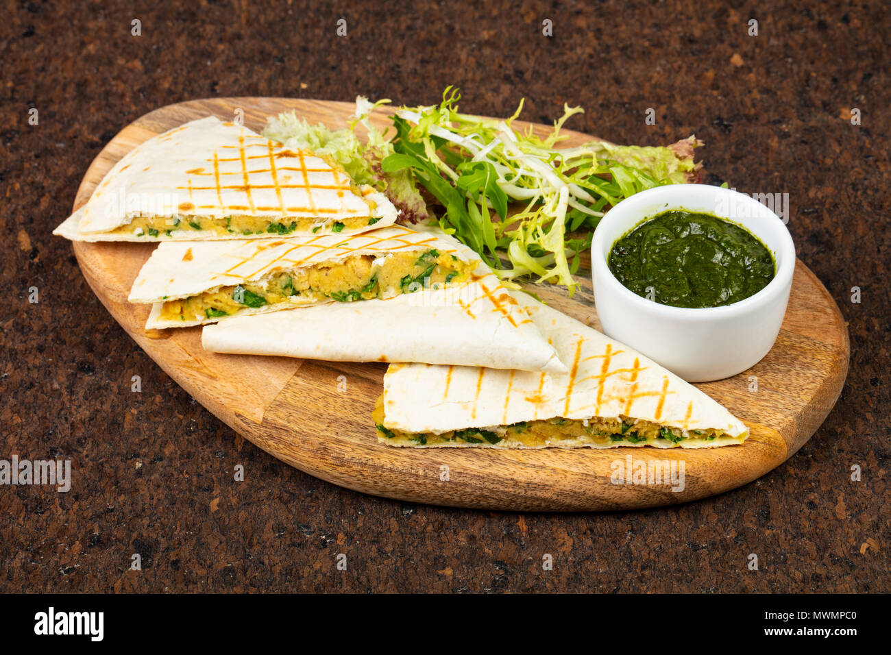 Delicious quesadilla pita with avocado pasta Stock Photo Alamy