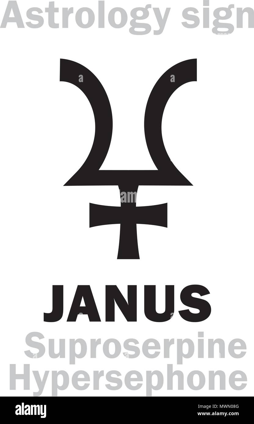 Astrology Alphabet: JANUS (Suproserpine/Hypersephone), 12th hypothetic giant dual planet (behind Pluto and Proserpine). Hieroglyphics character sign. Stock Vector