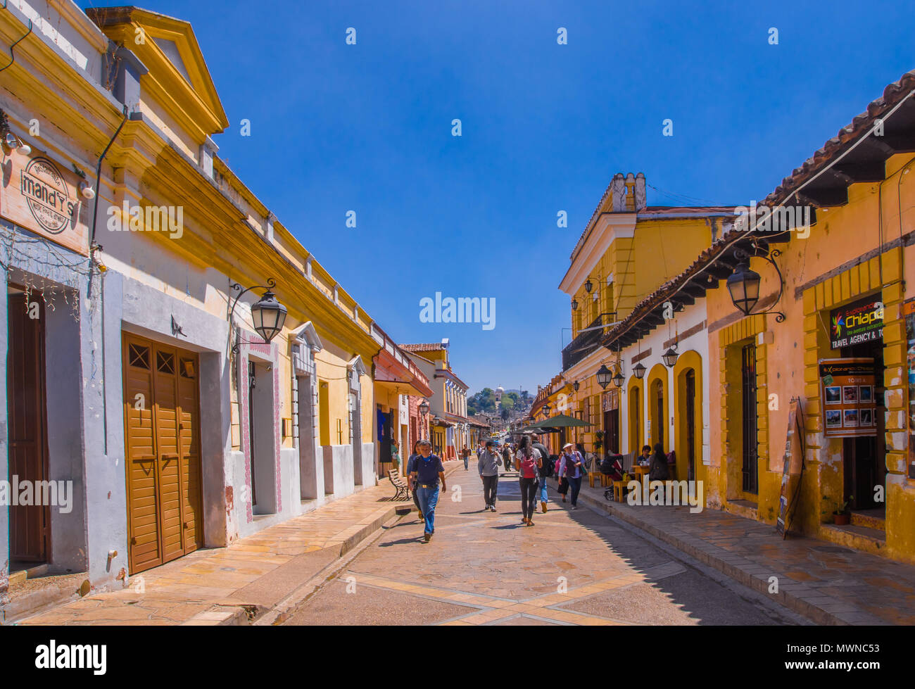 SAN CRISTOBAL DE LAS CASAS, MEXICO, MAY, 17, 2018: Streets in the cultural capital of Chiapas in the city center maintains its Spanish colonial layout and much of its architecture Stock Photo