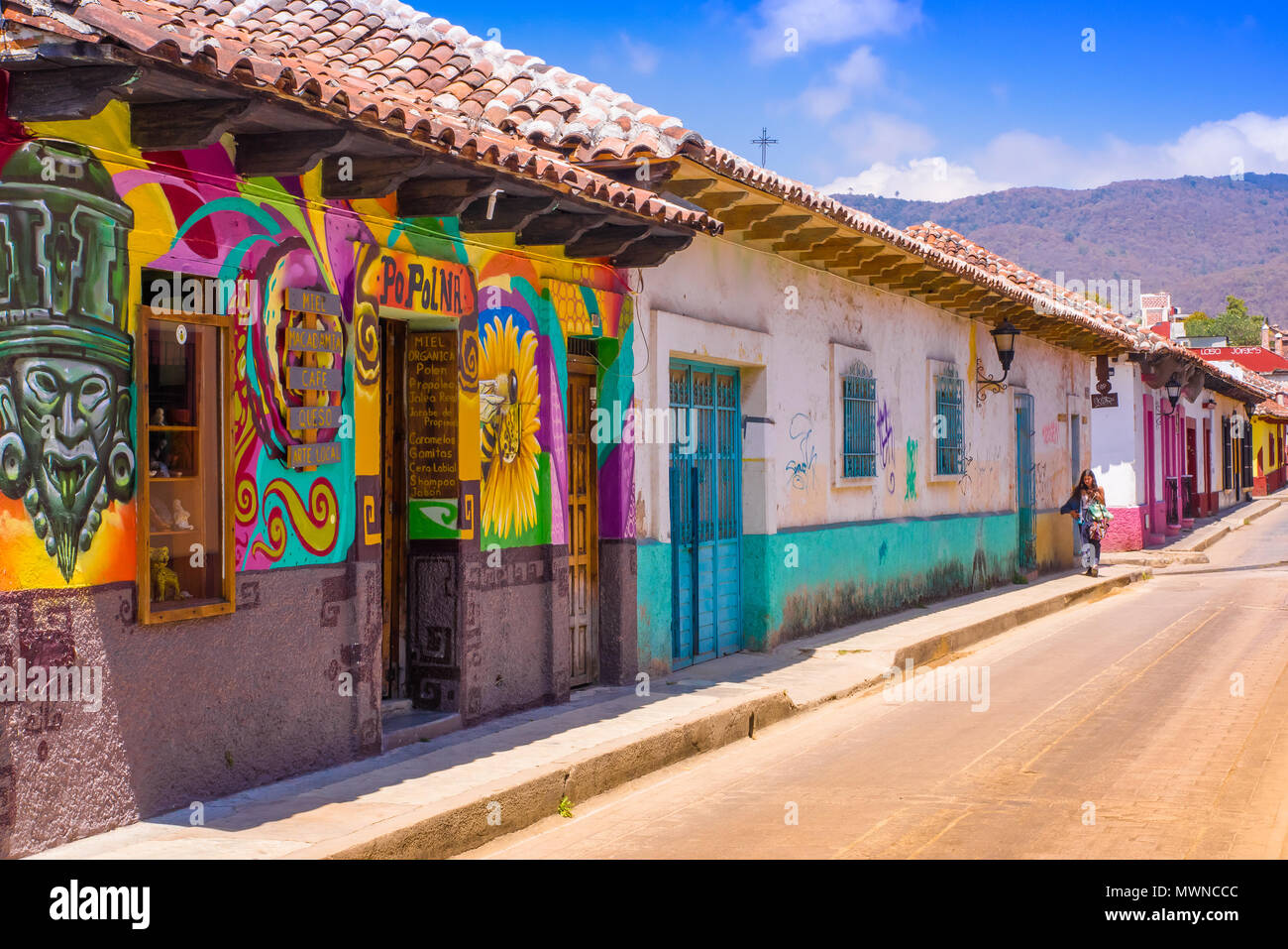 SAN CRISTOBAL DE LAS CASAS, MEXICO, MAY, 17, 2018: Streets in the cultural capital of Chiapas in the city center maintains its Spanish colonial layout and much of its architecture Stock Photo