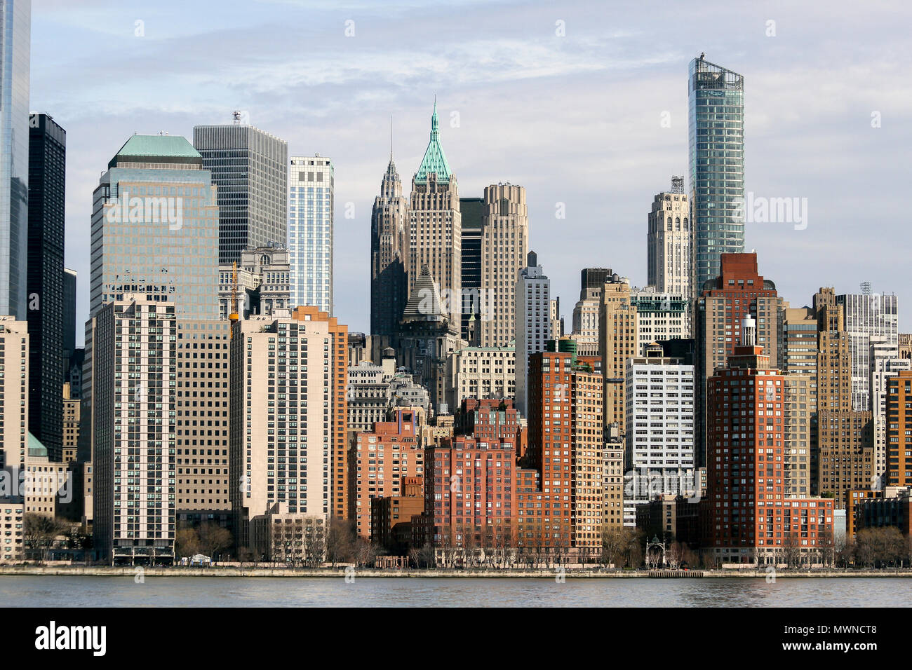 Manhattan buildings viewed from the Hudson River, New York City, United States Stock Photo