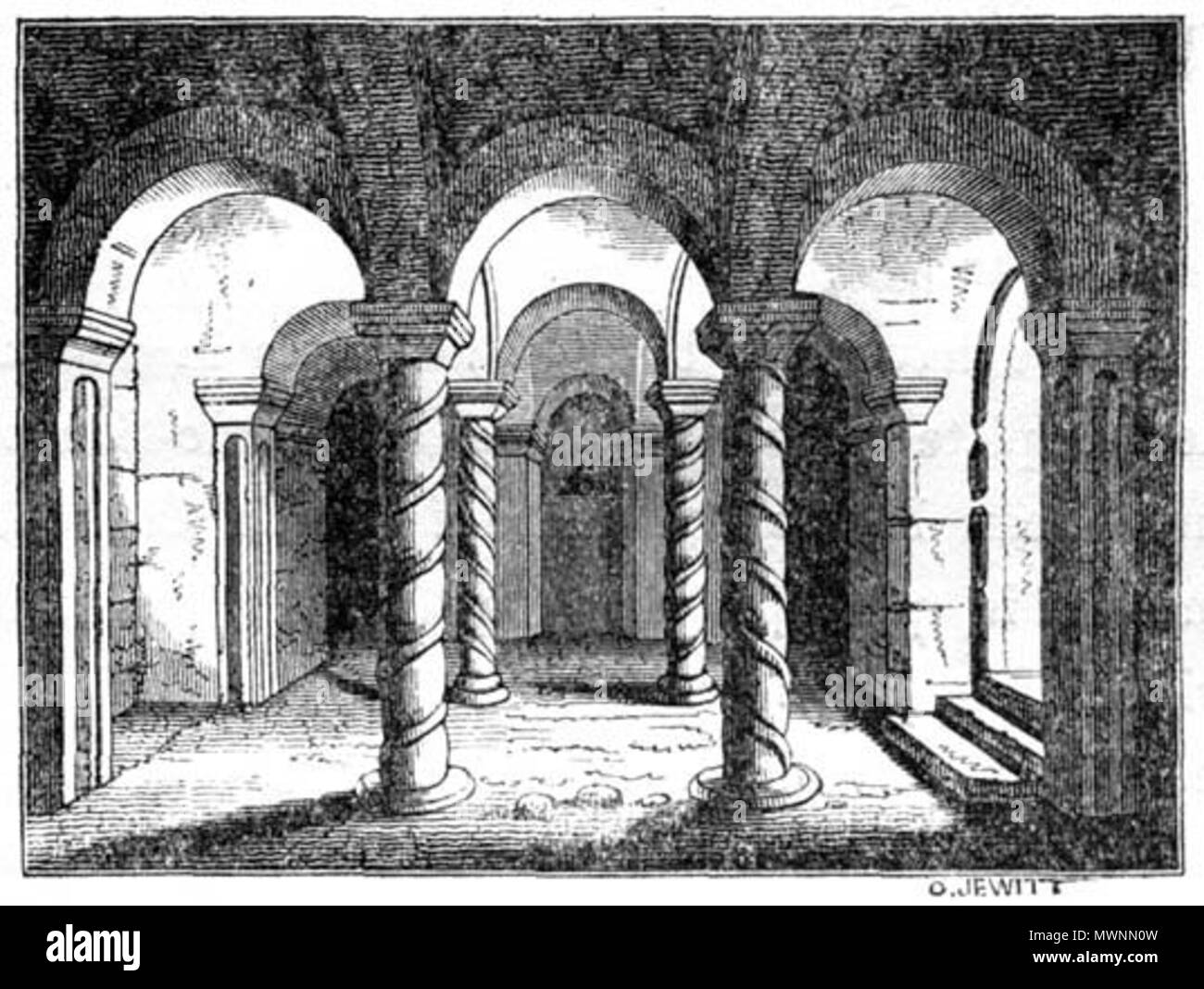 . English: Church of England parish church of St Wystan, Repton, Derbyshire: 9th-century burial crypt for the Mercian royal family . This file is lacking author information. 518 Repton crypt Stock Photo