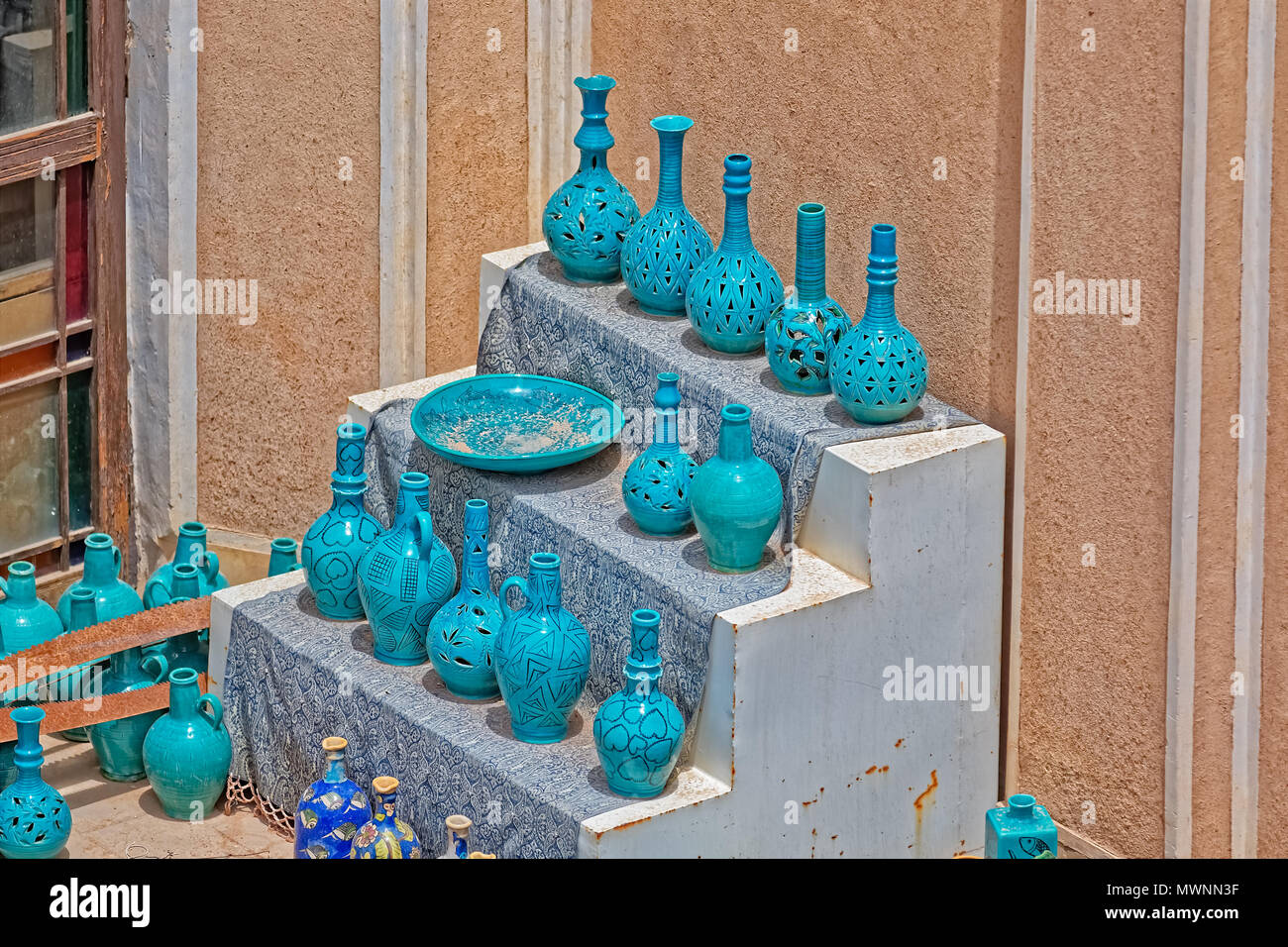 Clay turquoise vases Stock Photo