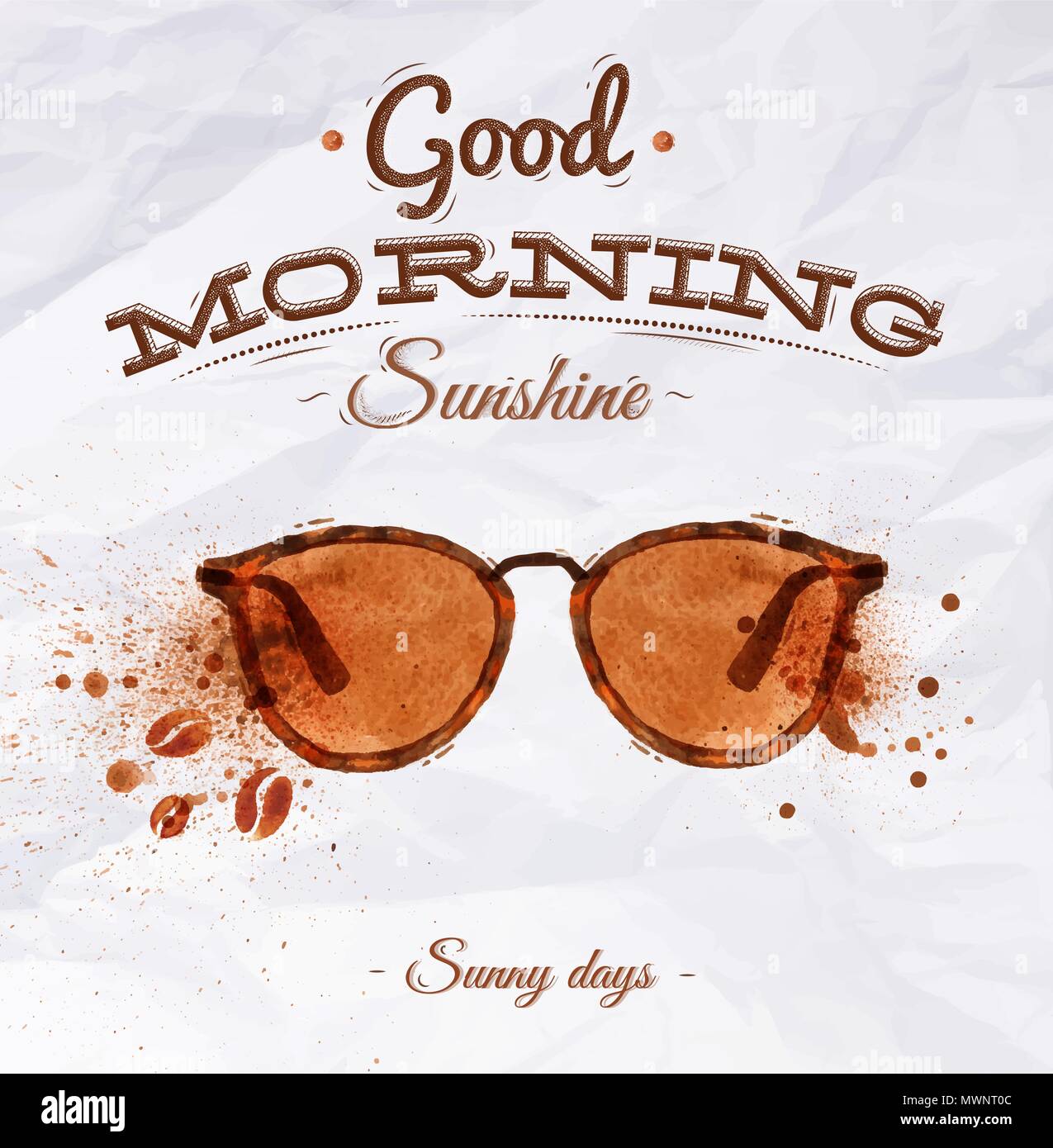 Poster coffee spot glasses with lettering Good morning sunshine Sunny days Stock Vector