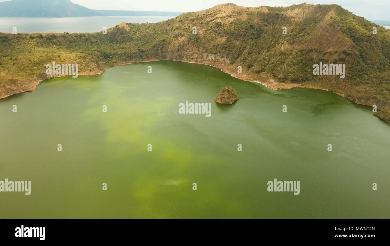Aerial view Lake crater at Taal Volcano on Luzon Island North of Manila ...