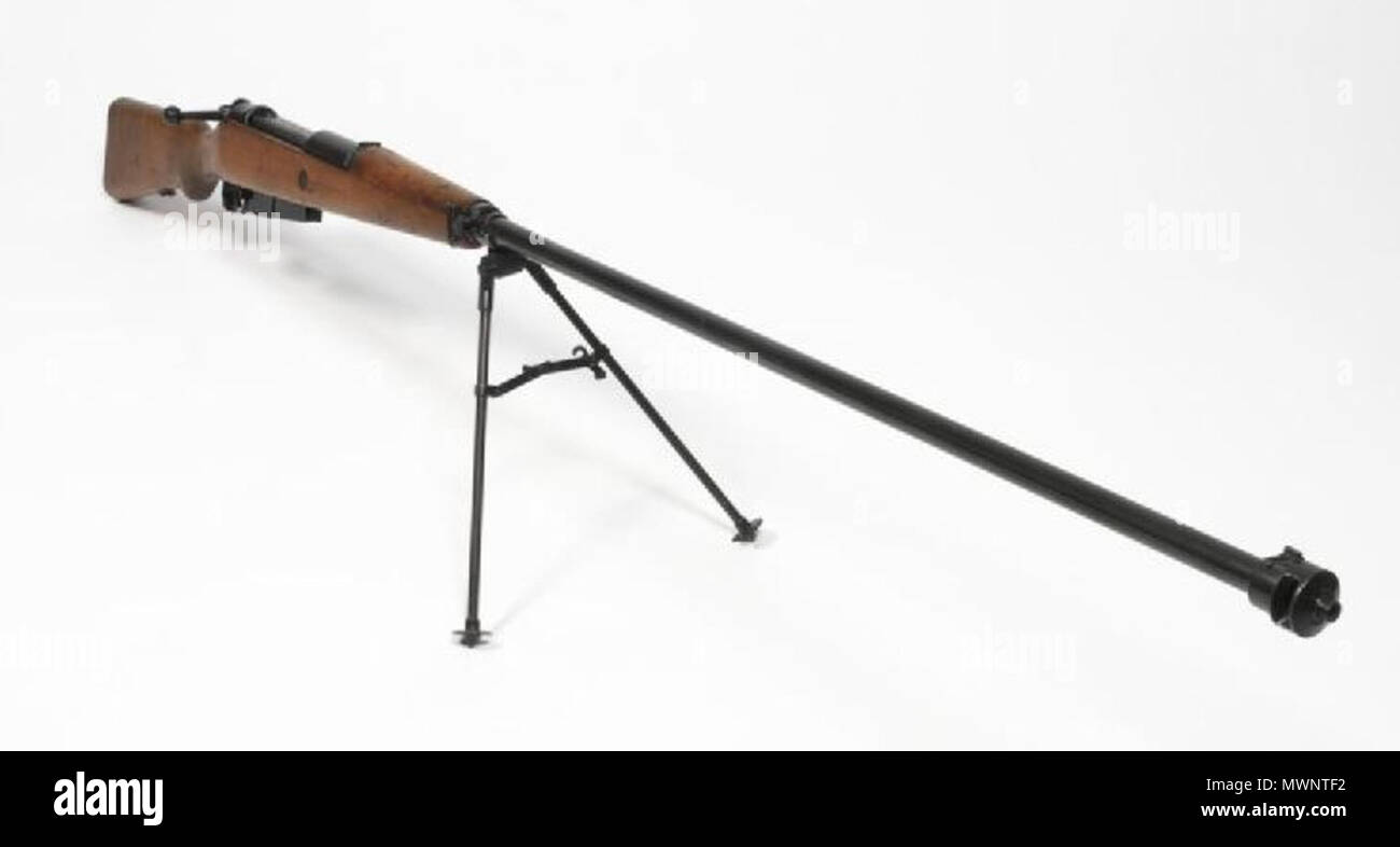 . English: The karabin przeciwpancerny wzór 35 (kb ppanc wz. 35) or Maroszek anti-tank rifle was one of the better examples of early attempts made to provide infantrymen with portable anti-tank weapons. Before the advent of shaped-charge projectiles during the Second World War, these efforts were focused on the production of large rifles, intended to fire armoured piercing bullets. Most of the combatant powers employed anti-tank rifles during the Second World War, but the increasingly heavy armour of tanks severely limited their effectiveness. The Maroszek design at least had the benefit of re Stock Photo