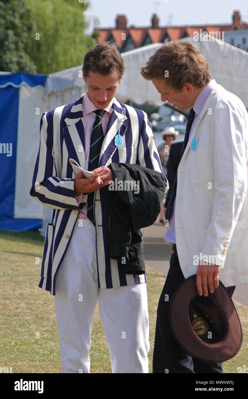 Two men in blazers, Henley Royal Regatta, Oxfordshire, UK Stock Photo