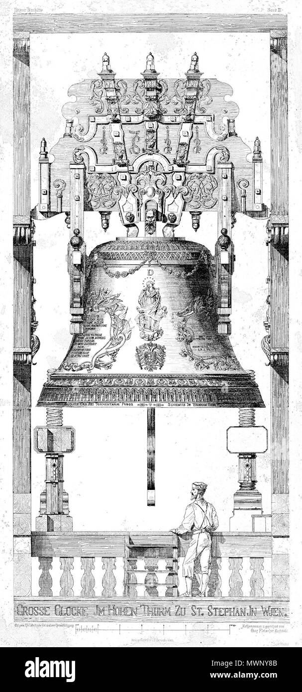 . Deutsch: Pummerin I. (Josephinische Glocke) im Südturm des Stephansdoms . between 1863 and 1905. de:Max Fleischer (Architekt) (1841-1905) 506 Pummerin I Grafik Stock Photo