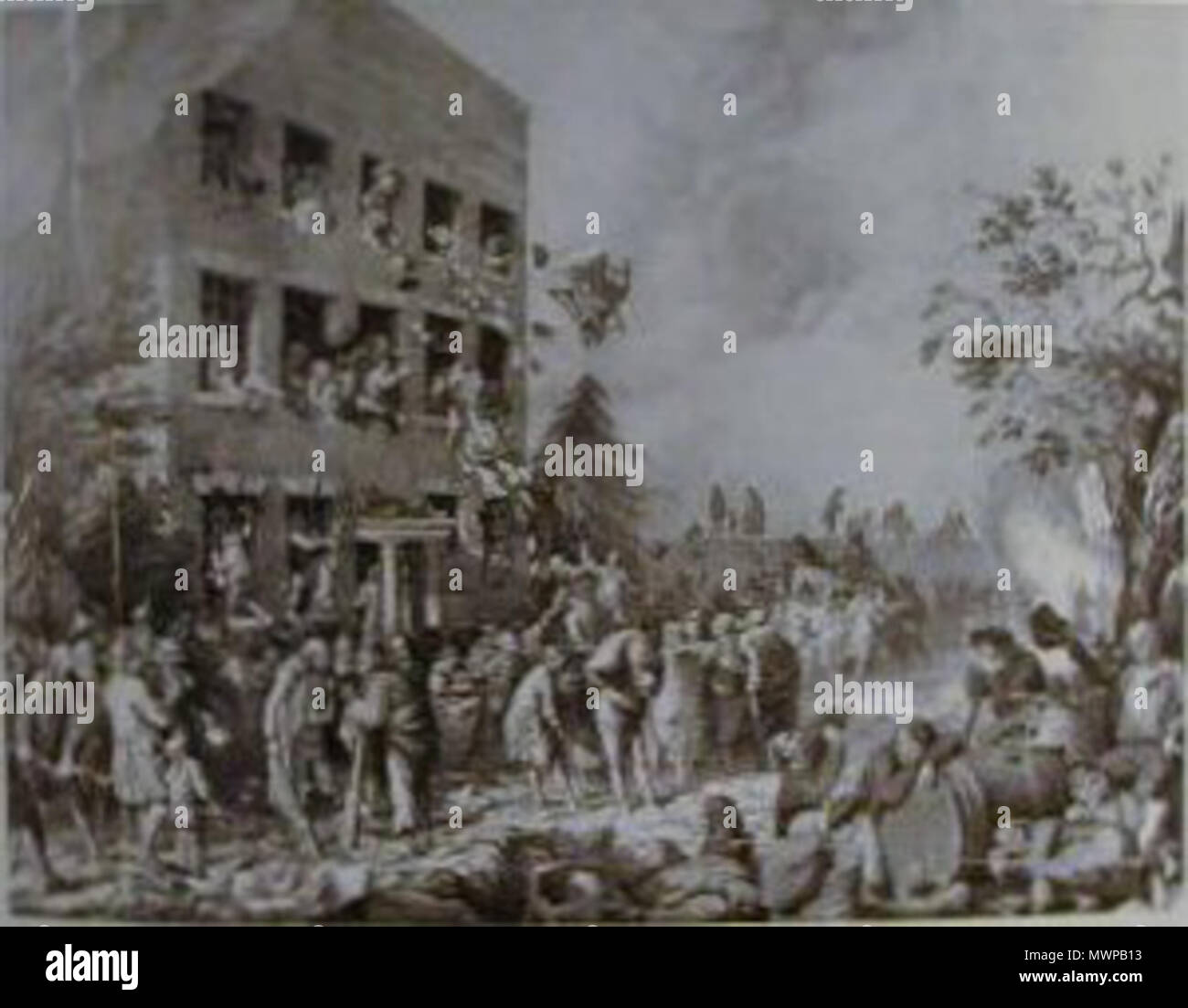 . Print of the Priestley Riots; Dr. Priestley's House & Laboratory ...