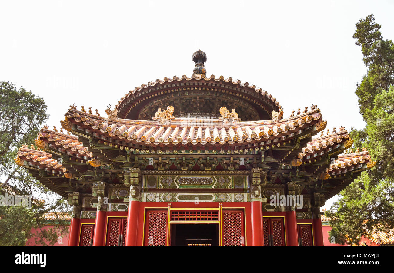Beijing, China - Apr. 18, 2018: A pavilion in the Imperial Garden of the Forbidden Palace, Beijing, China. Stock Photo