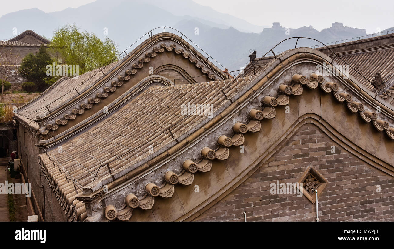 Roof design, ancient Chinese architecture. Stock Photo