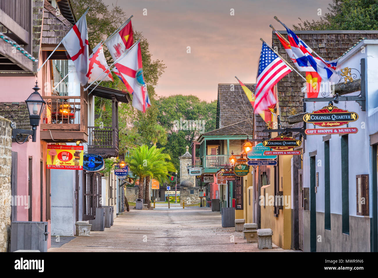 ST. AUGUSTINE, FLORIDA - JANUARY 5, 2015: Shops and inns line St. George. Once the main street, it is still considered the heart of the city. Stock Photo