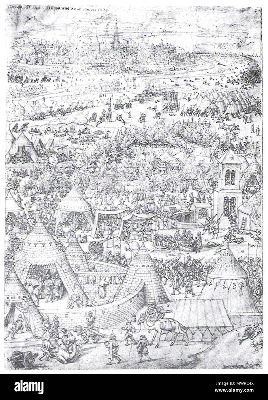 . English: en:Engraving of the Siege of Vienna (1529) Deutsch: Erste Wiener Türkenbelagerung, zeitgenössische Darstellung von Bartholomäus Beham (1502-1540) . w:Bartel Beham 558 Siegeofvienna1529 Stock Photo
