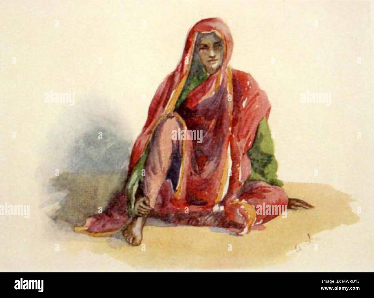 English A Pariah Woman With A Basket Attributed As A Print Based On A Watercolor By Lady Lawley 1914 More Watercolors From The Same Series A Barber A Betel Leaf And Areca