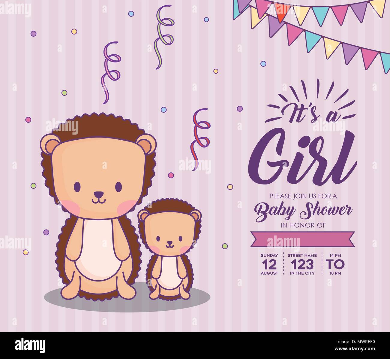 Baby shower invitation with its a girl concept with cute porcupines ...