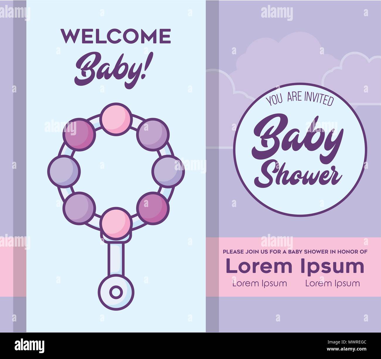 baby shower invitation with rattle icon, colorful design. vector ...