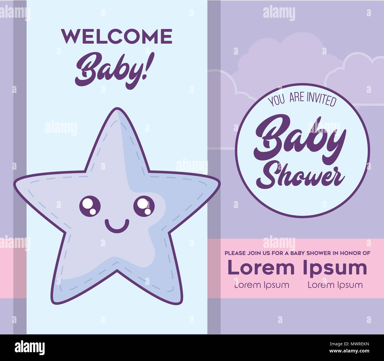 baby shower invitation with cute star icon, colorful design. vector ...