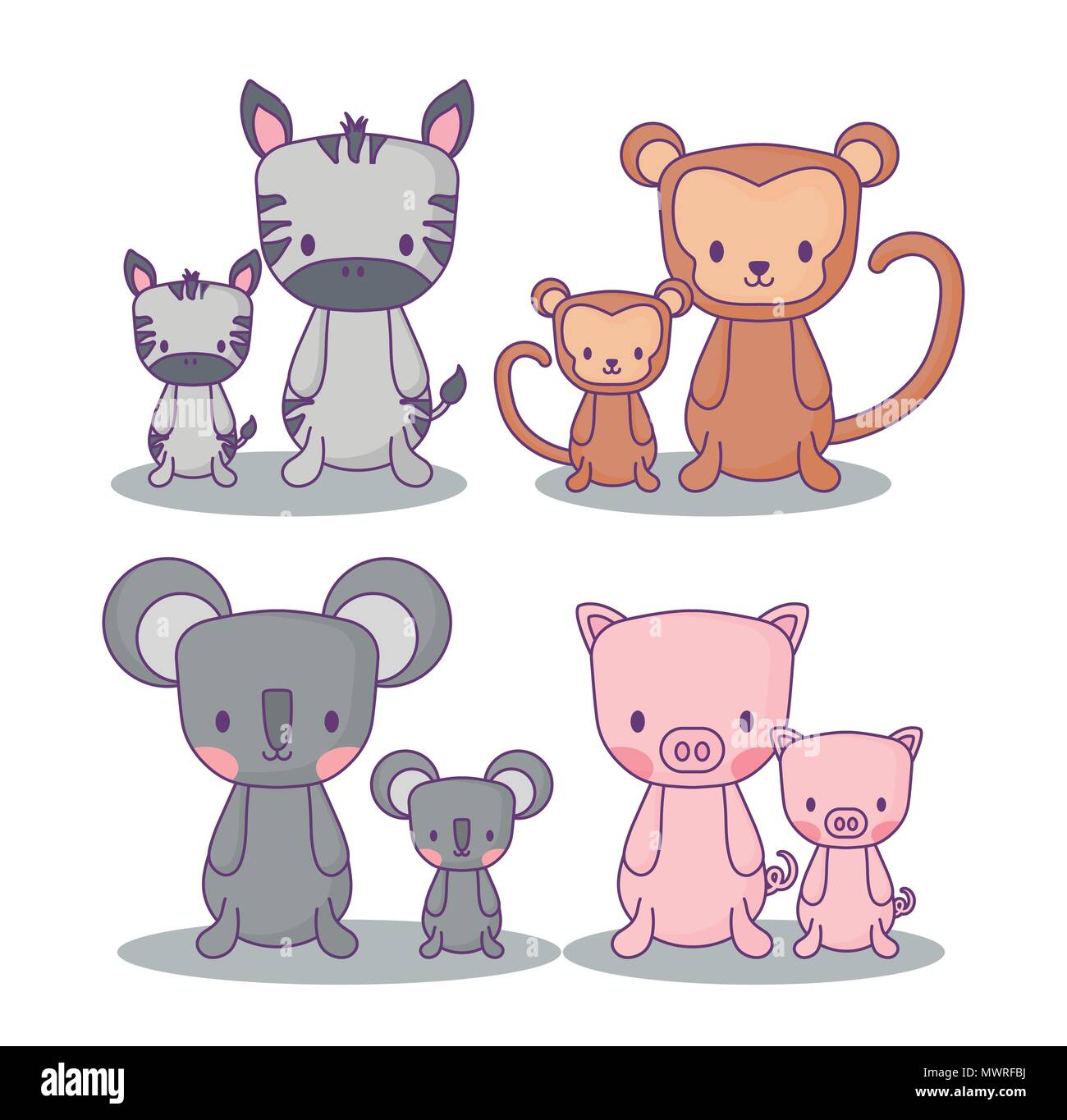 icon set of cute animals over white background, colorful design. vector ...