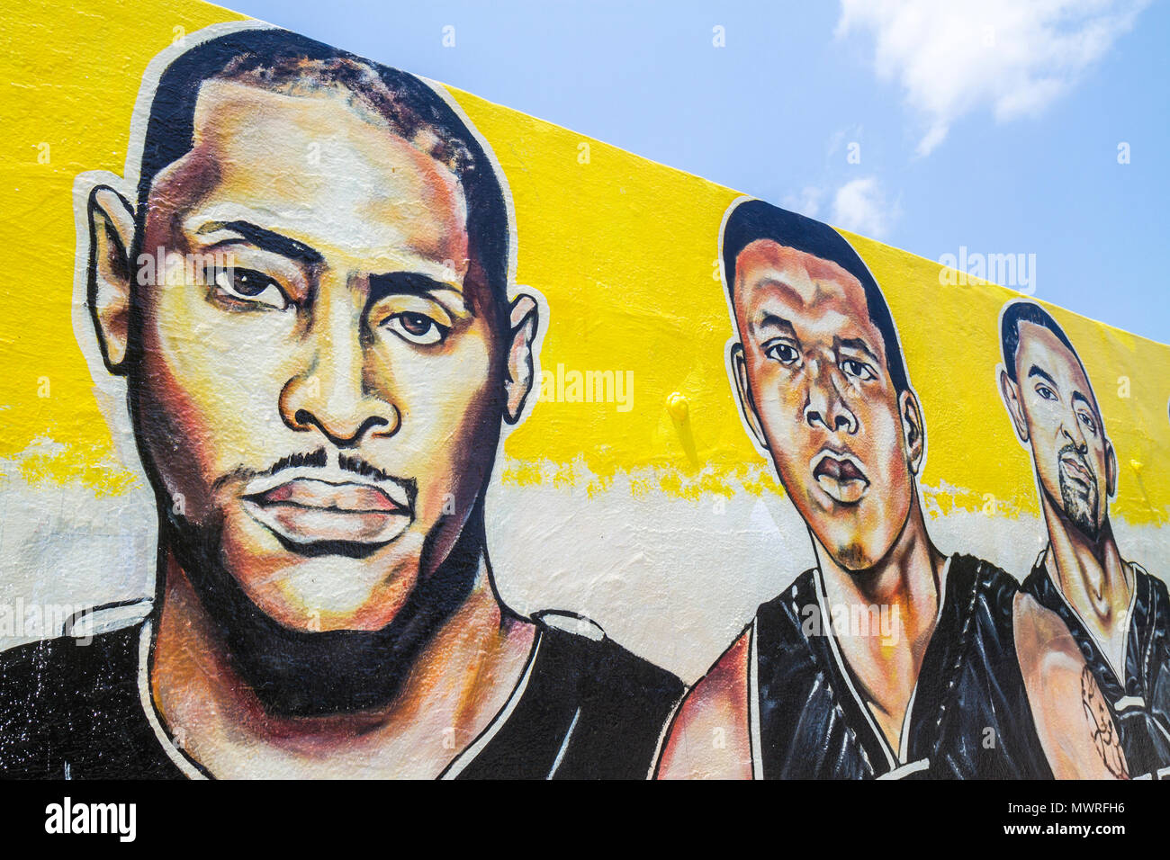 Miami Florida,Midtown,Miami Heat basketball players,public art,Black man men male adult adults,NBA,athletes,sports,FL110516013EdOnly Stock Photo