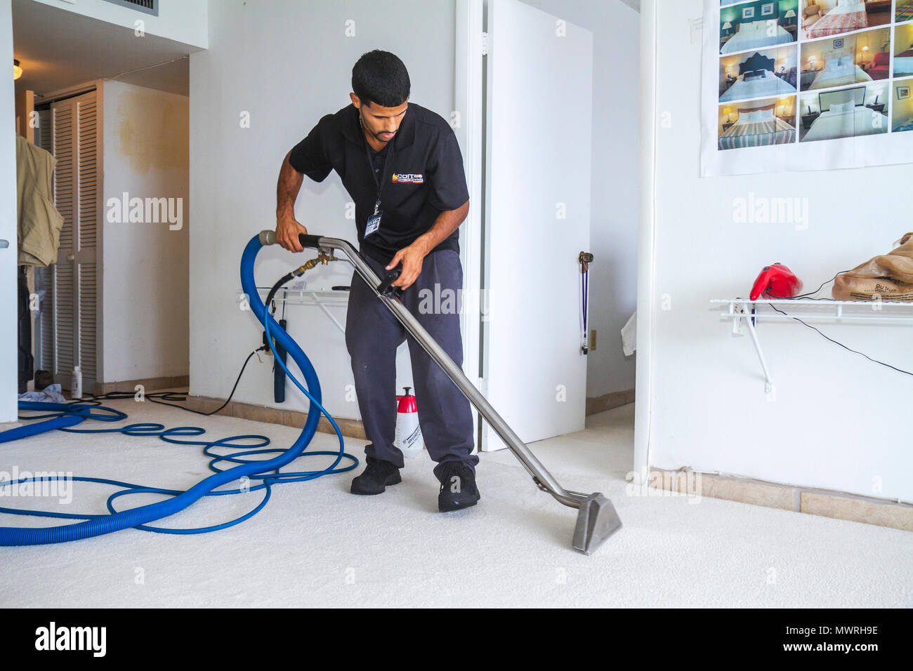 Miami Beach Florida,carpet cleaning,cleaner,Hispanic man men male adult adults,service,home,house home houses homes residence house home houses homes Stock Photo
