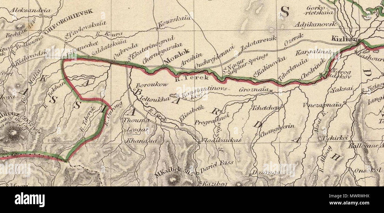 . English: Russia in Europe Part IX and Georgia. Caucasus, Circassia, Astrakhan, Georgia. Published under the superintendence of the Society for the Diffusion of Useful Knowledge. Engraved by J. & C. Walker. London, published by Baldwin and Cradock, 47 Paternoster Row Augt. 1st. 1835 . (London: Chapman & Hall, 1844) . 1835. Society for the Diffusion of Useful Knowledge (Great Britain) 566 Society for the Diffusion of Useful Knowledge (Great Britain). Russia in Europe Part IX and Georgia.1835.BE Stock Photo