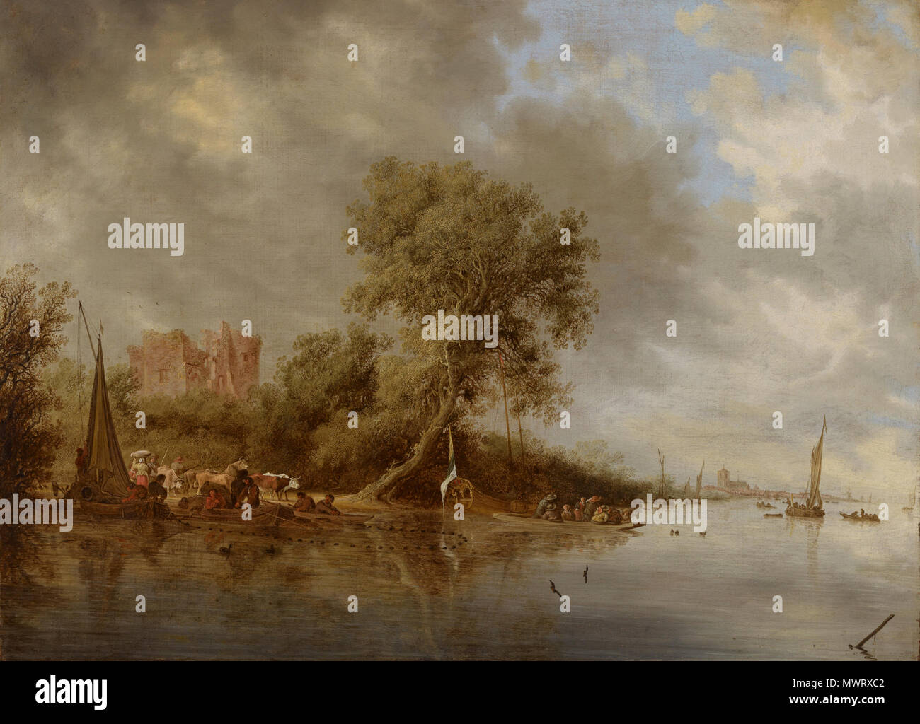 540 Salomon Jacobsz. van Ruysdael (1600-1603–1670)- River Landscape with the Ruins of the Castle of Egmond - Jokimaisema, Egmondin linnan raunio - Flodlandskap, slottet Egmonds ruiner (28845490893) Stock Photo