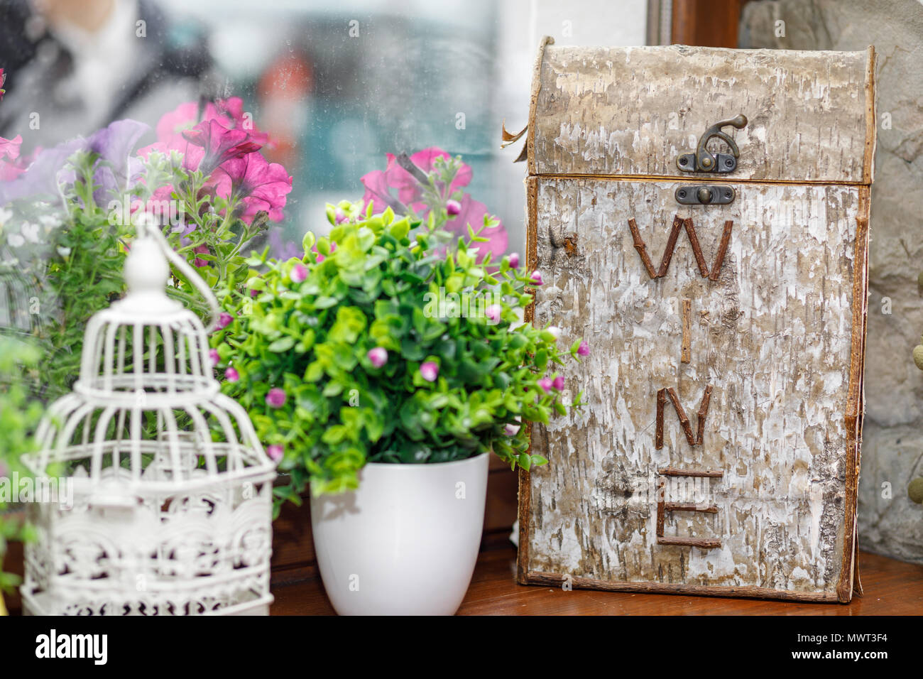 wedding decorations for table in rustic style Stock Photo