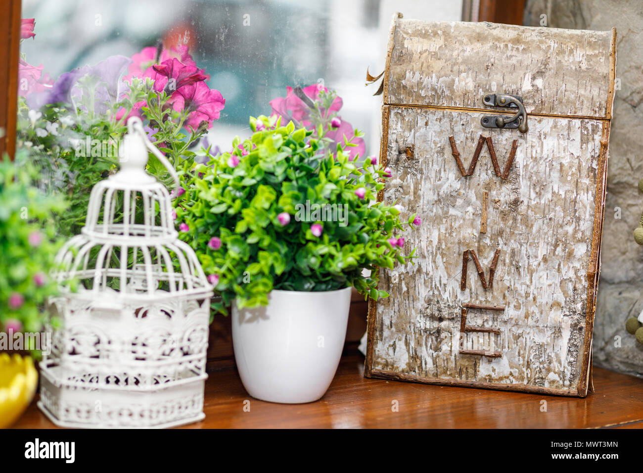 wedding decorations for table in rustic style Stock Photo