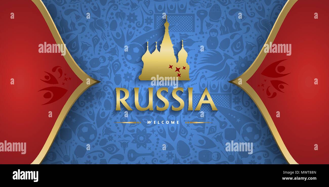 Welcome to Russia traditional background template for special soccer event.  Gold color russian decoration with national landmark and culture symbols  Stock Vector Image & Art - Alamy